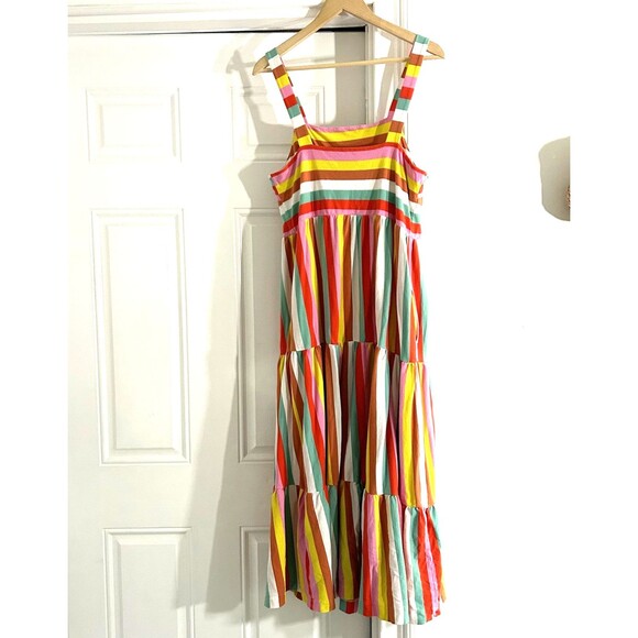 J.Crew Maxi Dress in Rainbow Stripe Size Large Sleeveless Long Tiered Colorful - Picture 9 of 10
